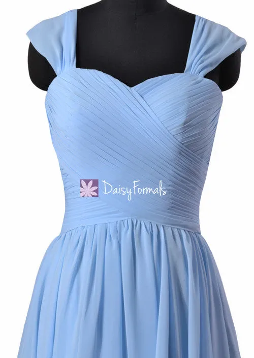 Short Chicory Blue Bridesmaid Dress Cocktail Dresses in Cyanus Blue w/Straps (BM800S)