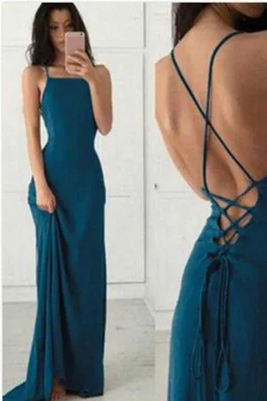 Simple Cheap Chiffon Halter Backless Criss Cross Long Prom Dresses, MP255
