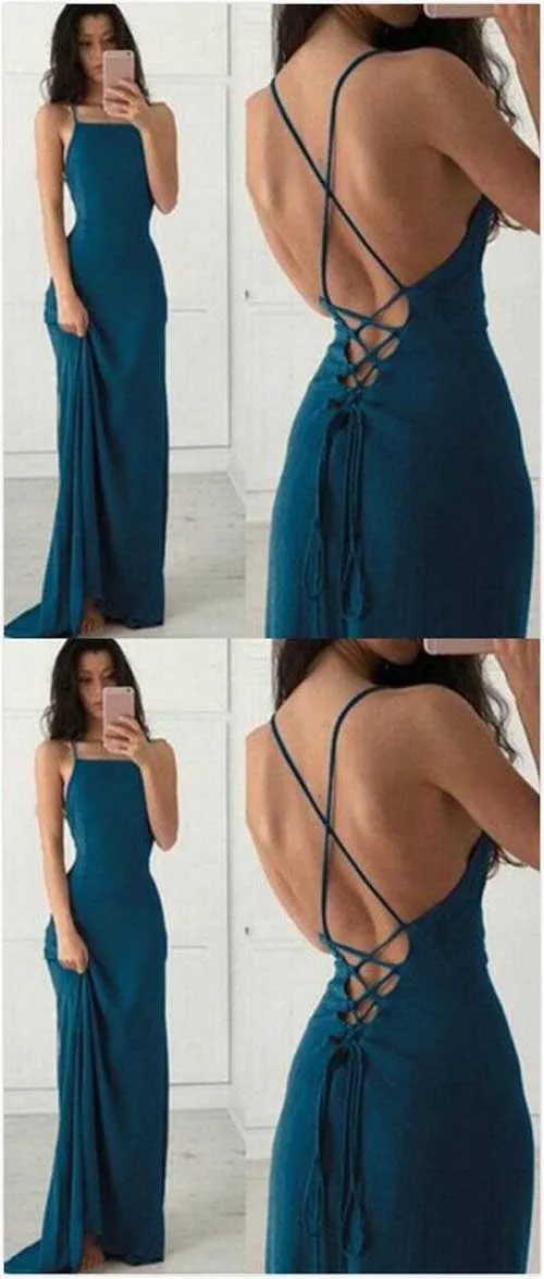 Simple Cheap Chiffon Halter Backless Criss Cross Long Prom Dresses, MP255