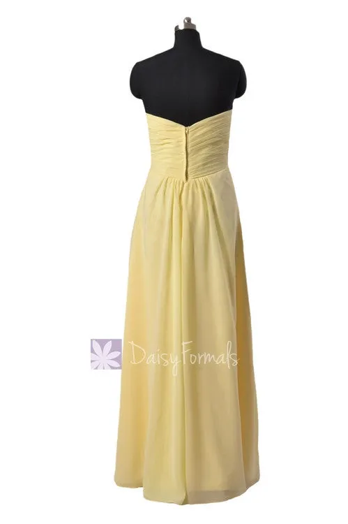Simple Floor Length Chiffon Bridal Party Dress Sweetheart Light Yellow Formal Dress(BM2442L)