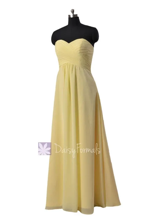 Simple Floor Length Chiffon Bridal Party Dress Sweetheart Light Yellow Formal Dress(BM2442L)