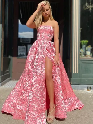 Simple Straight A-line Satin SIde Slit Long Prom Dresses Online,SFPD0103