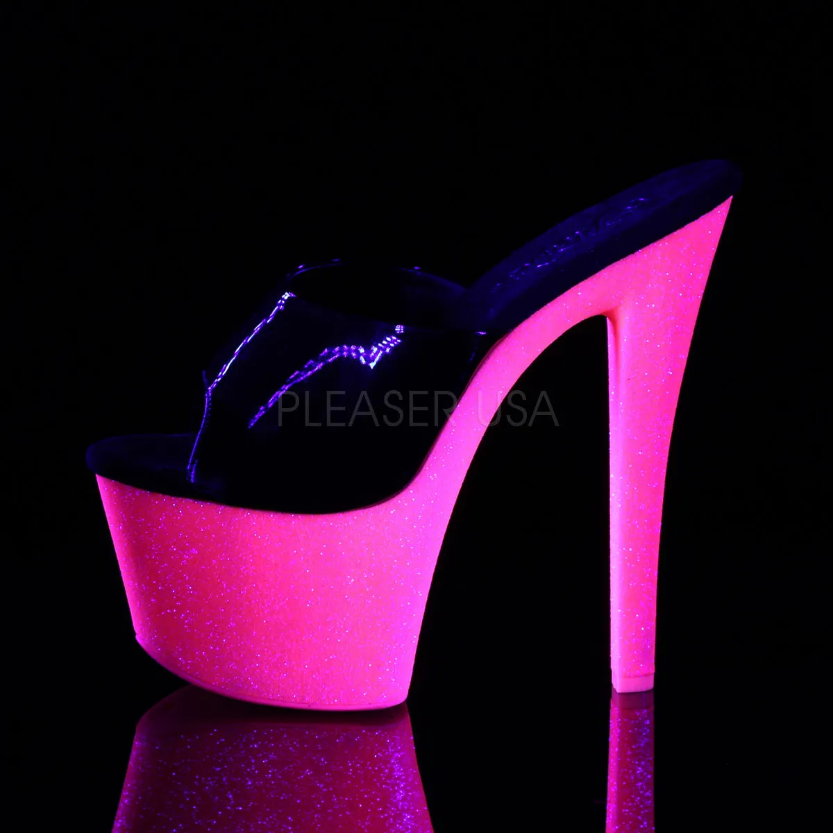SKY-301UVG  Black Patent/Neon Hot Pink Glitter