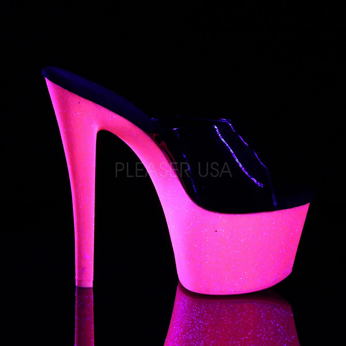 SKY-301UVG  Black Patent/Neon Hot Pink Glitter