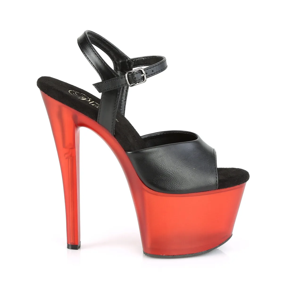 SKY-309T  Black Faux Leather/Frosted Red