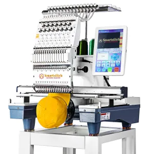 Smartstitch S-1501 Commercial Embroidery Machine with 15 Needles,14"x20" Embroidery Area,1200SPM Max Speed,12" Touch Screen, Wifi available, capable of embroidering on 3D Caps, Flat, T-shirt and more