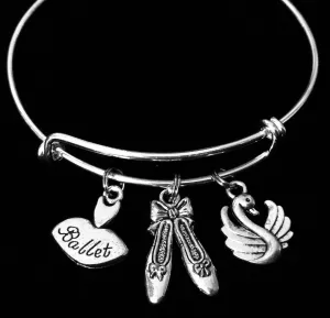 Swan Lake Ballet Ballerina Shoes Adjustable Charm Bracelet Expandable Bangle Gift