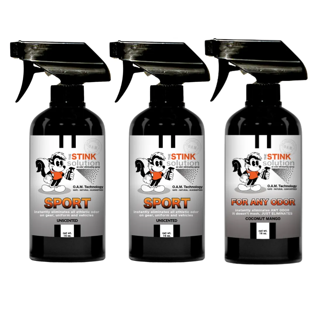 Three Pack - Two Sport Odor Eliminating Sprays   One Spray of Choice 16 oz
