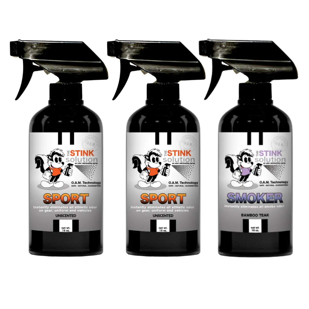 Three Pack - Two Sport Odor Eliminating Sprays   One Spray of Choice 16 oz