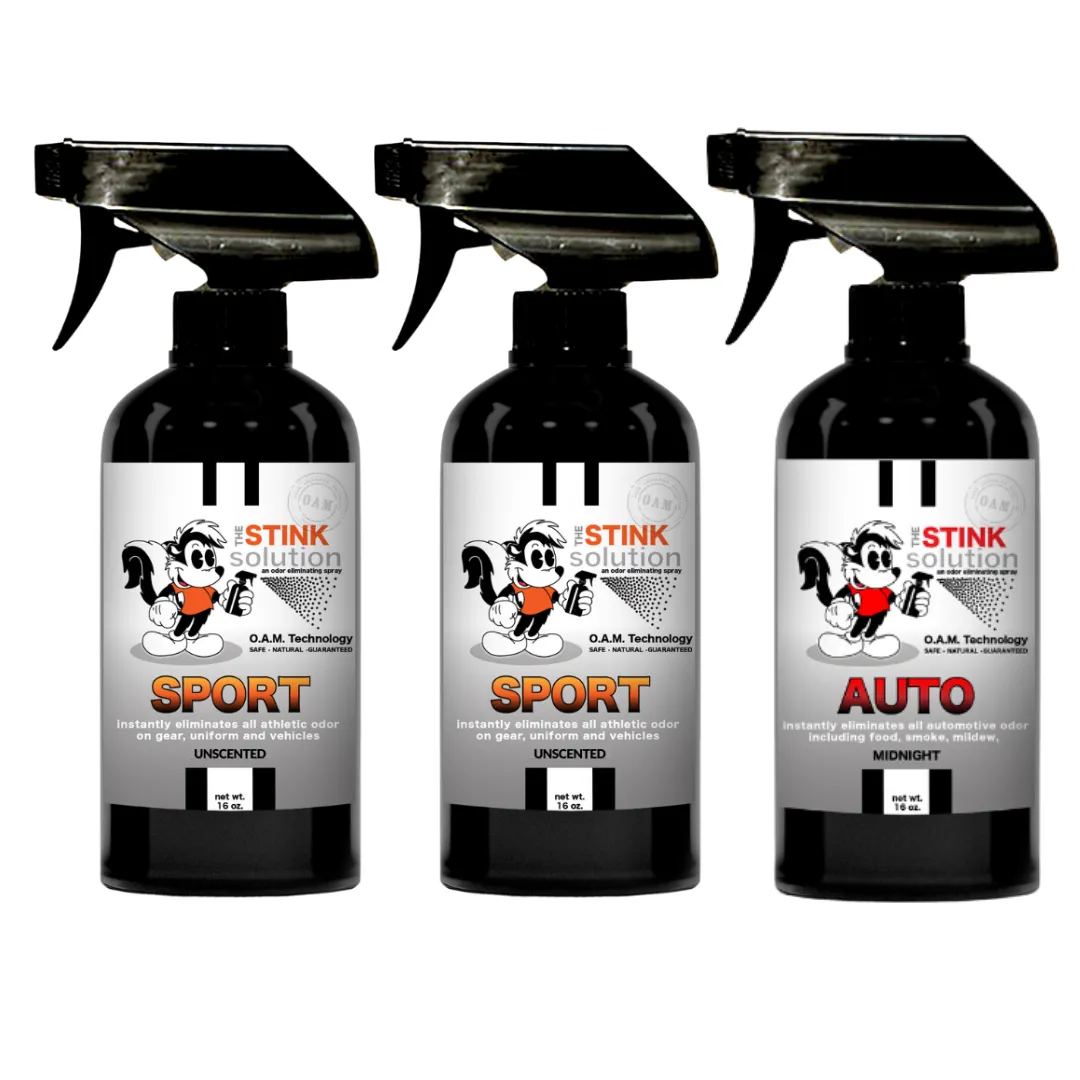 Three Pack - Two Sport Odor Eliminating Sprays   One Spray of Choice 16 oz