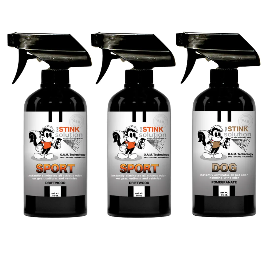 Three Pack - Two Sport Odor Eliminating Sprays   One Spray of Choice 16 oz