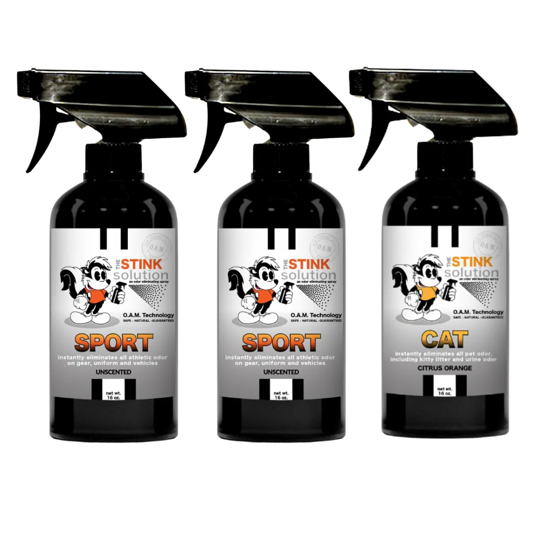 Three Pack - Two Sport Odor Eliminating Sprays   One Spray of Choice 16 oz