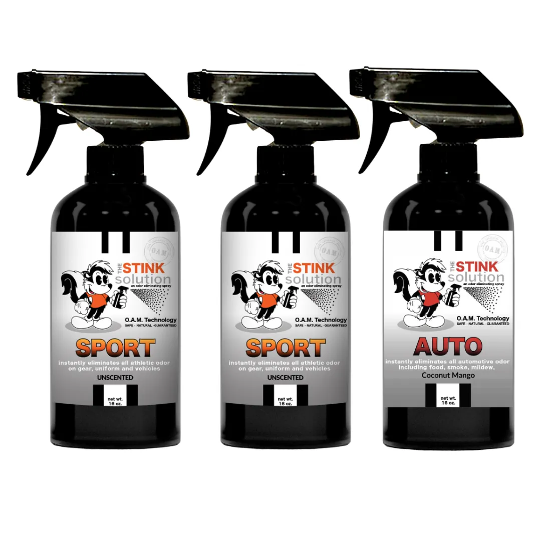 Three Pack - Two Sport Odor Eliminating Sprays   One Spray of Choice 16 oz