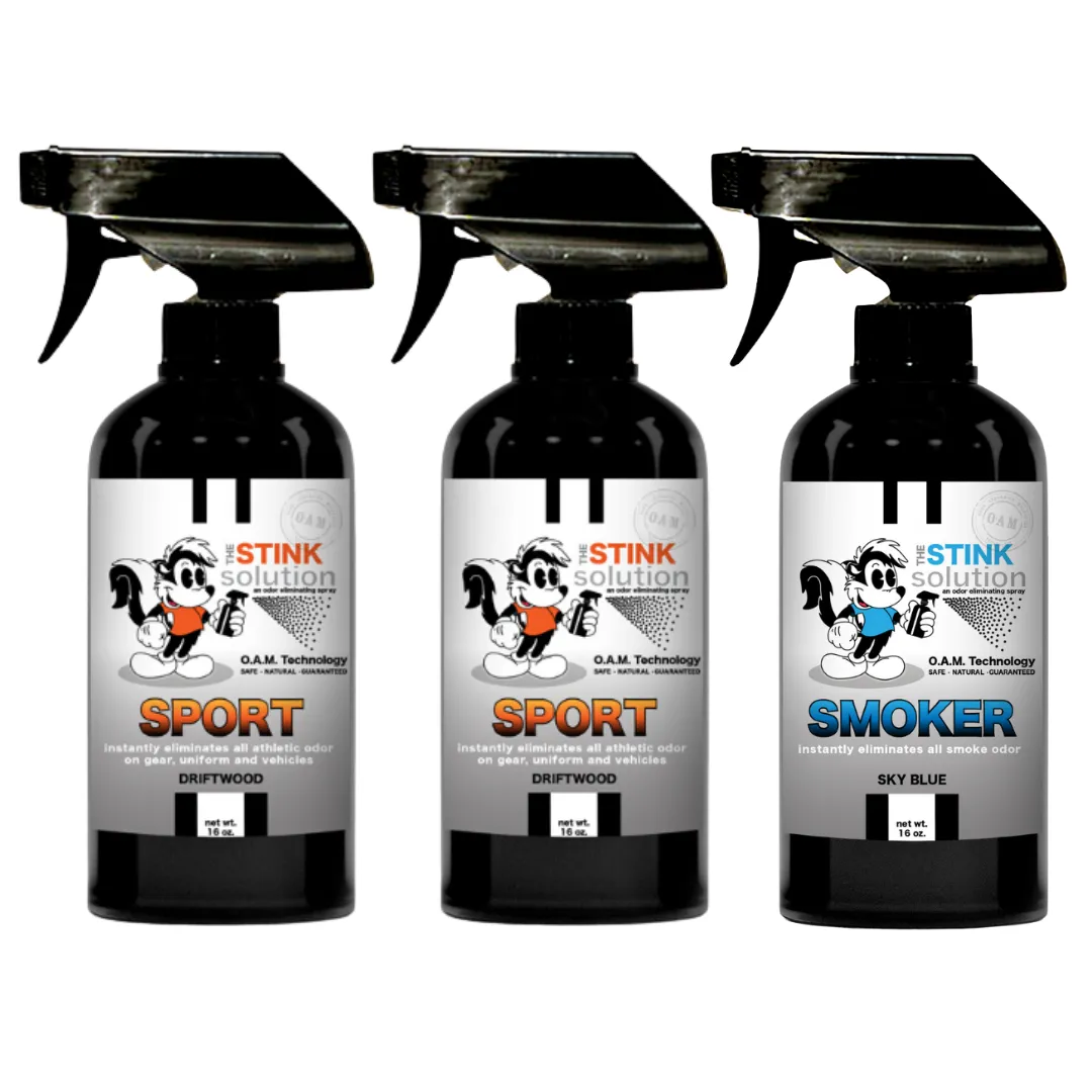 Three Pack - Two Sport Odor Eliminating Sprays   One Spray of Choice 16 oz