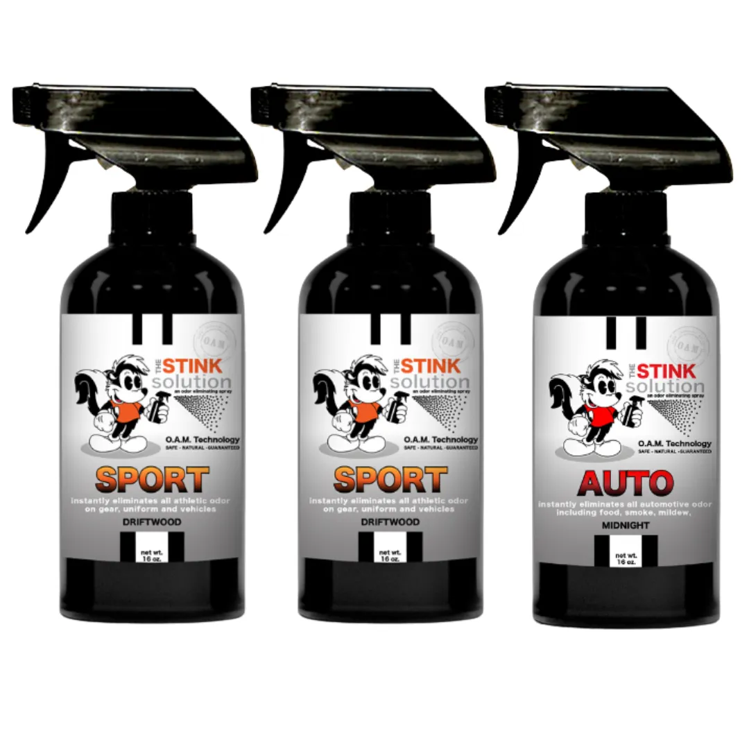 Three Pack - Two Sport Odor Eliminating Sprays   One Spray of Choice 16 oz
