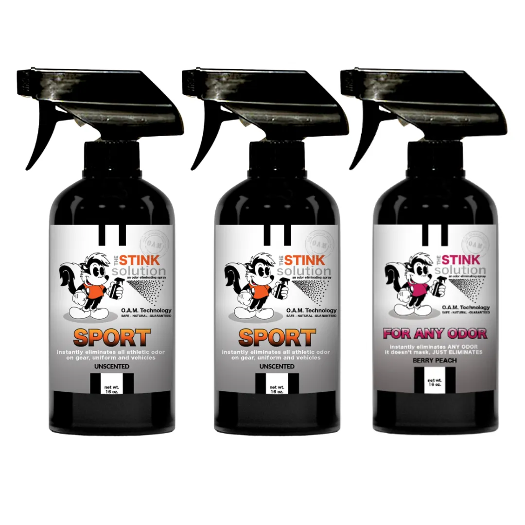 Three Pack - Two Sport Odor Eliminating Sprays   One Spray of Choice 16 oz
