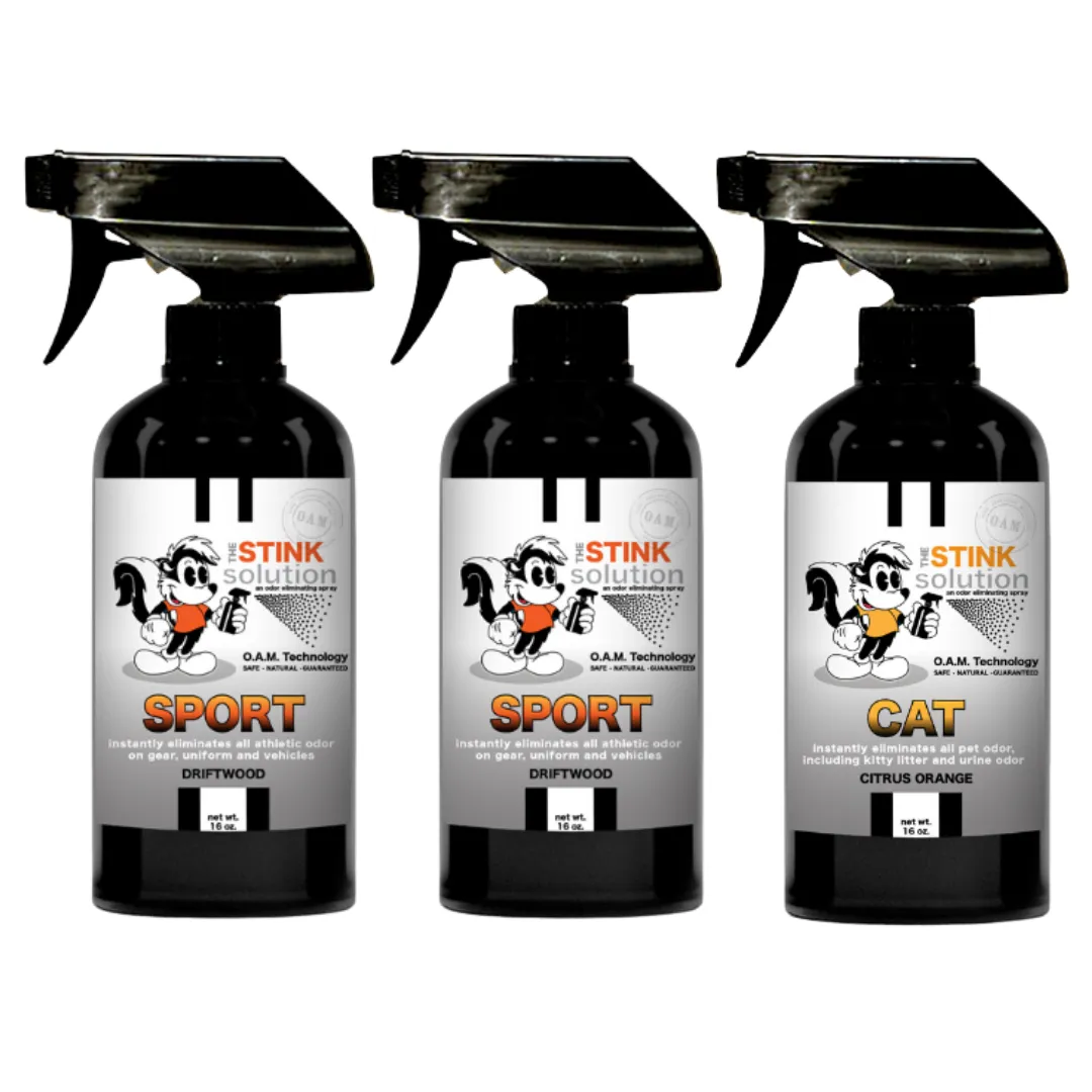 Three Pack - Two Sport Odor Eliminating Sprays   One Spray of Choice 16 oz