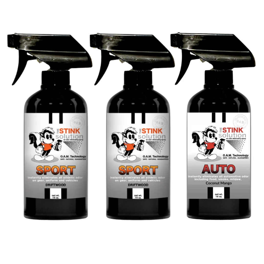 Three Pack - Two Sport Odor Eliminating Sprays   One Spray of Choice 16 oz