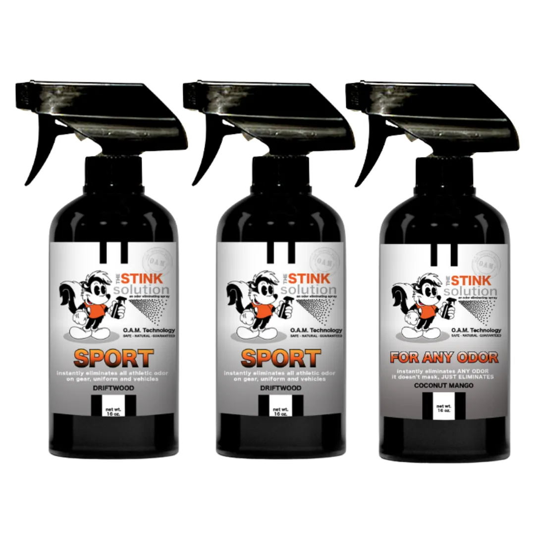 Three Pack - Two Sport Odor Eliminating Sprays   One Spray of Choice 16 oz