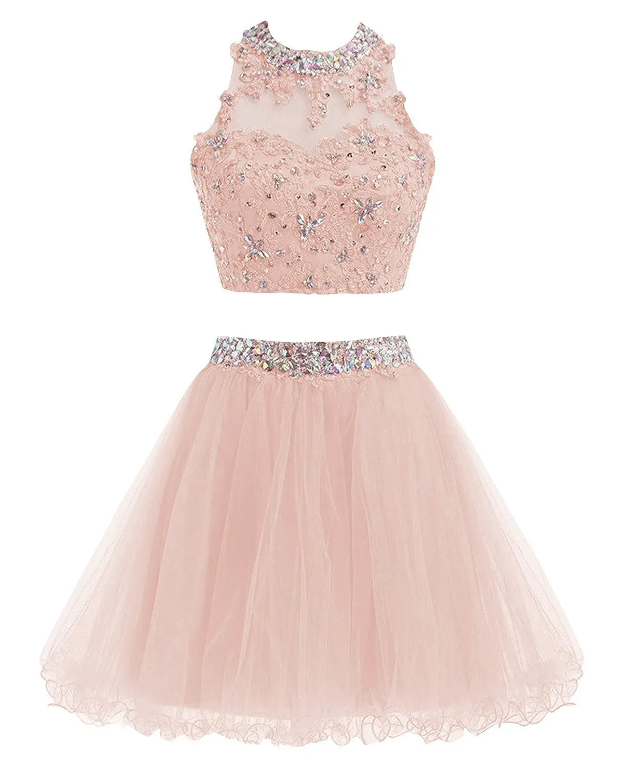 Two Piece Lace Short Beading Homecoming Dress