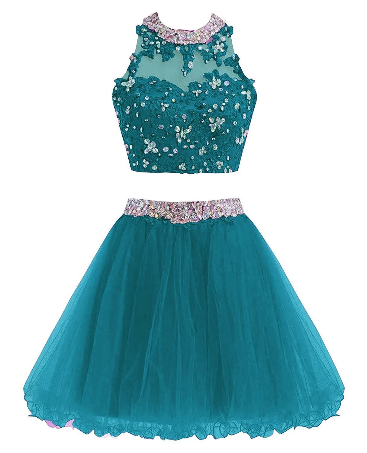 Two Piece Lace Short Beading Homecoming Dress