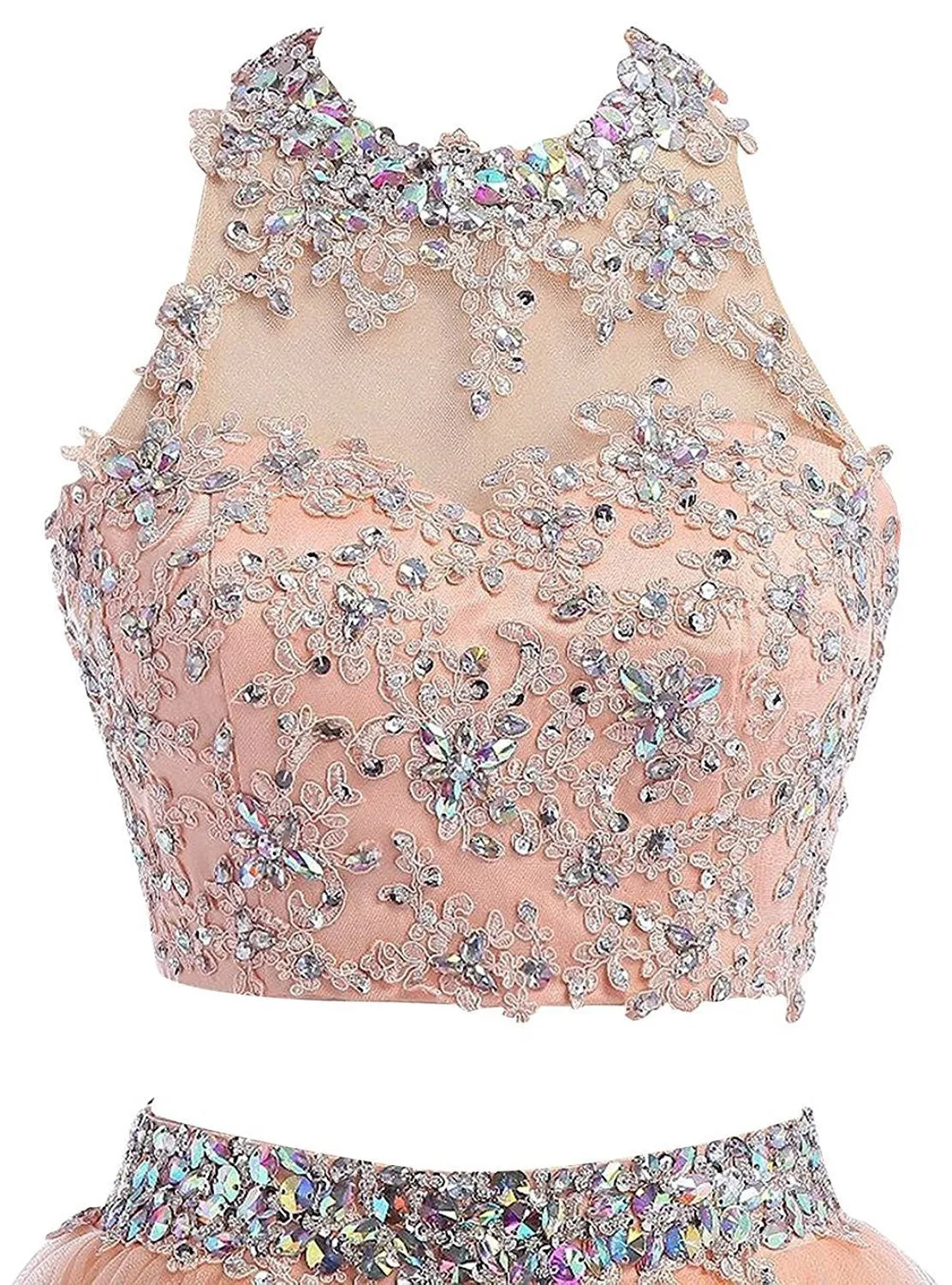 Two Piece Lace Short Beading Homecoming Dress