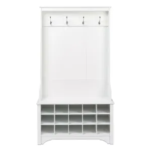 White Entryway Hall Tree Shoe Cubbie Coat Rack